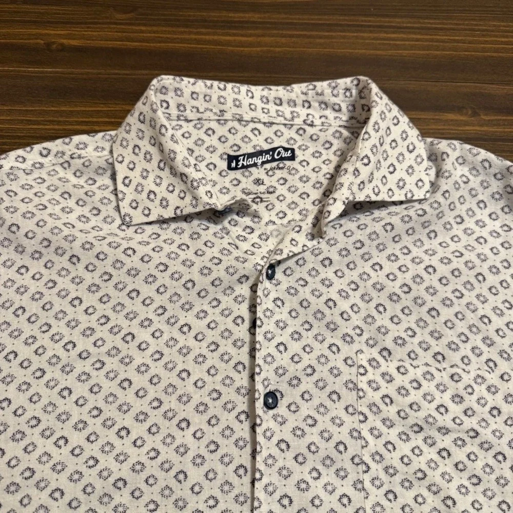 johnnie-O Hanging Out Button Down Shirt Mens XL Linen Blend White AOP Vacation